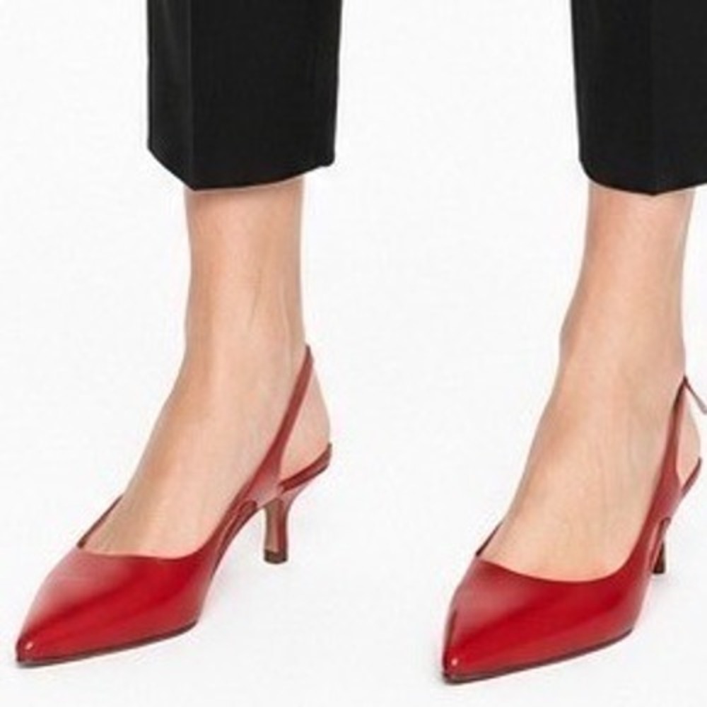 Linea Paolo Corleyx-L Leather Pointed Toe Slingback True Red Napa Heel Sz 7M NWB